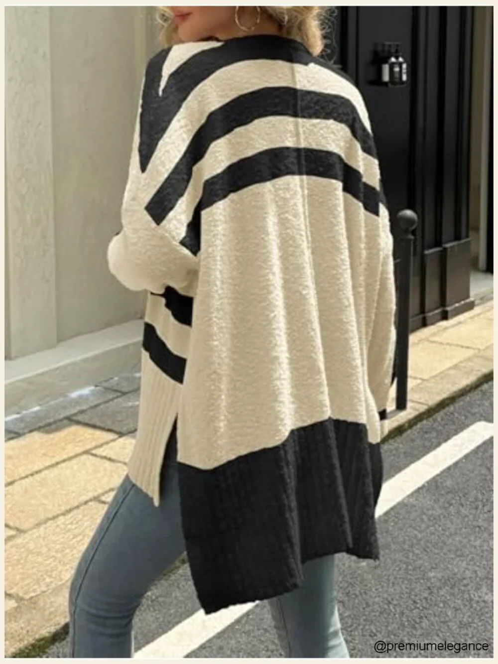 Fuzzy Knit V-Neck Button Down Cardigan Sweater with Side Slit and High Low Hem